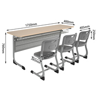 Meubles d'école modernes, bureau et chaise d'élève 3 places avec une plaque de protection avant pour la salle de classe à domicile