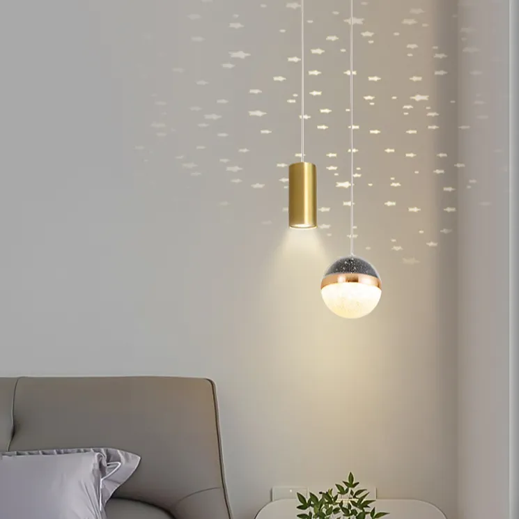 Exquisite single head bedroom bedside acrylic chandelier gold TV background wall LED pendant light