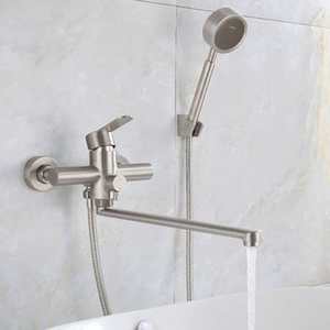 Wall Mounted Kitchen Faucet 304 Stainless Steel Single Handle Flexible <b>Spray</b> Modern <b>Style</b> With Booster Sprayer - Product Image 1