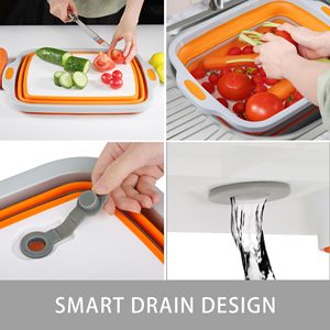 <strong>Collapsible</strong> Large BBQ Prep Tub W/Cutting Board, Multi-Function Grill Caddy W/<strong>Colander</strong> &amp; Lid, Portable <strong>Silicone</strong> Dish Bowl - Product Image 4