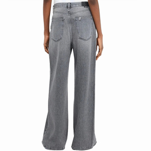 Jeans pour femmes en denim <span class=keywords><strong>gris</strong></span> <span class=keywords><strong>clair</strong></span>, coupe droite, taille haute, ample et décontracté, de haute qualité et personnalisés - Product Image 3