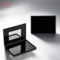 Palette de maquillage carrée vide en ABS/PS/PET, noire brillante, à compartiment unique, avec miroir, logo personnalisé, OEM, vente en gros, en vrac