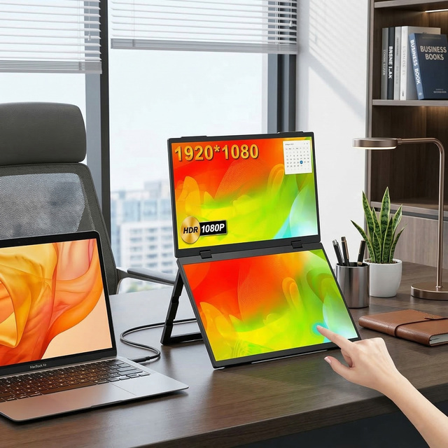 15.6 Inch Laptop Screen Extender 1080P 360° Foldable Dual Monitors Triple Portable Monitor for Laptop