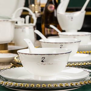 Service de table en céramique de Jingdezhen, comprenant bols et assiettes, en porcelaine et porcelaine à cendre d'os, style nordique, pour la maison, usage quotidien, idéal comme cadeau. - Product Image 3