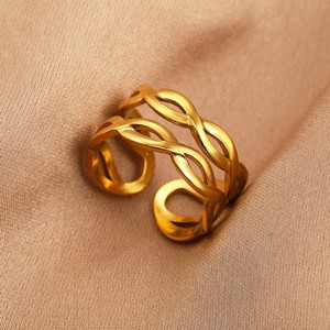 Anillos huecos geométricos exagerados de acero inoxidable con diseño de corazón solar y efecto de goteo de aceite, chapados en oro de 18k, ajustables - Product Image 6