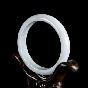 Pulsera redonda de jadeíta natural de Myanmar, auténtica, blanca y lisa, pulsera auspiciosa, pulsera de jade de grado hielo - Product Image 1