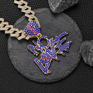 Européen américain <span class=keywords><strong>NOLOVE</strong></span> exagéré coeur fissuration plein diamant lettre pendentif chaînes cubaines collier explosif couleur violette - Product Image 2