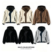 Veste Teddy en Polaire Sherpa à Capuche pour Femme OEM/ODM, Personnalisée avec Fermeture Éclair sur le Devant et Passepoil Contrastant Bicolore, Vêtement d'Extérieur Décontracté d'Hiver