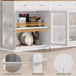 Buffet en bois de style campagnard avec port de charge, portes en acrylique cannelées, étagères réglables, bar <span class=keywords><strong>à</strong></span> <span class=keywords><strong>café</strong></span> écologique pour la cuisine - Product Image 6