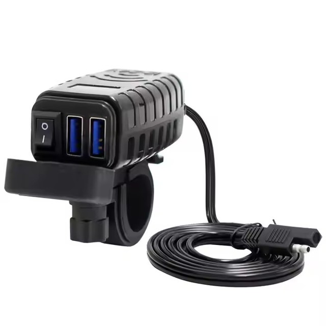 Dual USB QC3.0 Fast Charger Waterproof Handlebar Mount for Motorcycle Mobile Phone Charging with Type-C 12-24v Voltage
