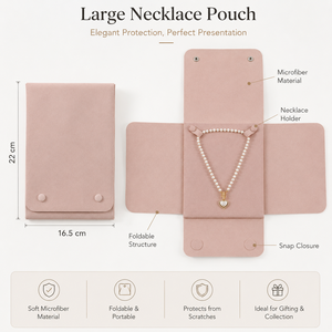 High-end Microfiber Necklace Storage Bag Wholesale Portable Dustproof Rectangle <b>Jewelry</b> Pouch with Snap Button Closure - Product Image 6