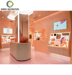 One-Stop Customized <b>Makeup</b> Shop Interior Design Functional Skincare Display Cabinet with <b>LED</b> <b>Mirror</b> <b>Makeup</b> Shop Display Showcase - Product Image 5