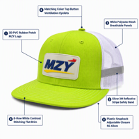 Casquette de camionneur personnalisée verte de sécurité, 6 panneaux, en sergé de coton et maille, avec bande réfléchissante, pour uniforme de chantier, vente en gros