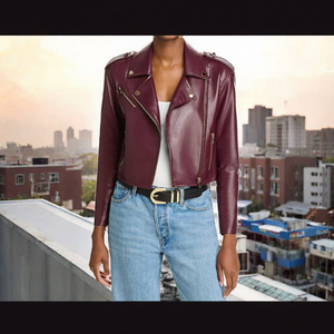 Blouson bomber en daim pour femme, style vintage moto, court, zippé, manches courtes - Product Image 2