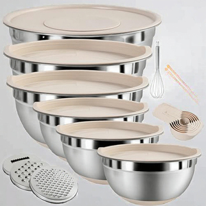 Juego de 7 Tazones para Ensalada Ecológicos de Acero Inoxidable, 14-26 cm, con Tapa Hermética, Tazones para Mezclar Apilables, Aptos para Microondas y Lavavajillas - Product Image 3