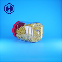 Pot carré en plastique PET transparent sans air pour bonbons/en-cas/aliments pour bébés, étanche, sans BPA, avec couvercle en plastique rouge, logo personnalisé, qualité alimentaire