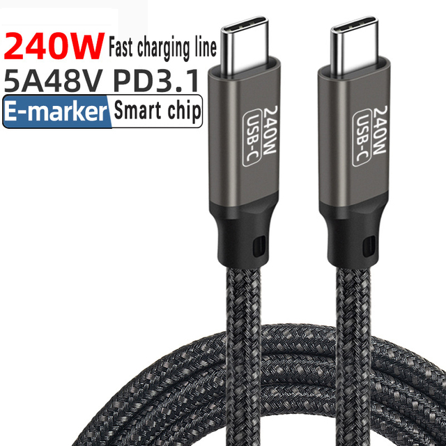 240W 5A Super Fast Charging Nylon Braided Zinc Alloy CE ROHS UKCA Certified Type C Cable Laptop Charger Cable