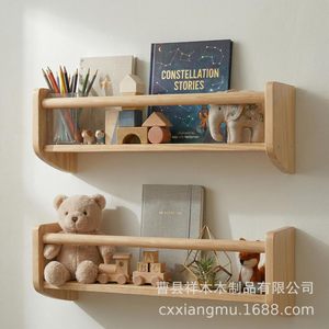 Wooden Wall <b>Shelf</b> Storage <b>Rack</b> For Children Room Bookshelf Organizer With Toys Display <b>Shelves</b> Rectangle Shape Retro Color - Product Image 1