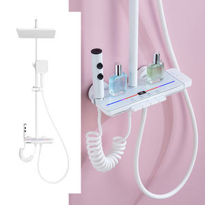 Mezclador inteligente con pantalla digital con pistola de luz LED, juego de Sistema mezclador de ducha con llave de piano de latón de lujo gris blanco <span class=keywords><strong>Griferia</strong></span> - Product Image 3