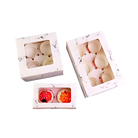 Boîte à cupcakes pliable en papier avec bord festonné, fenêtre supérieure et 4 compartiments, blanche, vierge, pour emporter