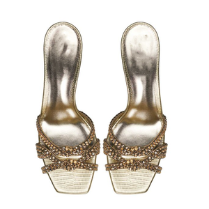 Sandali Donna 2026 in Pelle Platino Glitterati Super Fashion di Lusso Fatti a Mano con Strass e Tacco Medio - Product Image 3