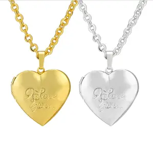 Go Ali Baba Promotion Gift I love You Floating Brass Heart Locket Pendant Necklace for Her