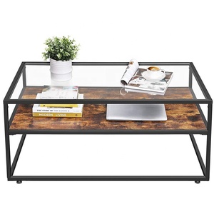 <span class=keywords><strong>Tavolino</strong></span> da Caffè in <span class=keywords><strong>Vetro</strong></span> Stile Industriale Rustico con Struttura in Acciaio per Soggiorno - Product Image 5