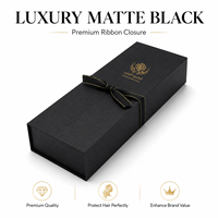 Boîte d'emballage de perruque personnalisée de luxe, magnétique, pliable, écologique, recyclable, avec logo, ruban gaufré, papier rigide noir mat pour cheveux