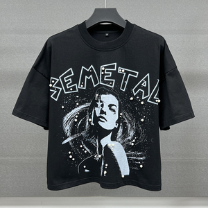 Summer Men Personalized Drop Shoulder Tee Shirt Designer Boxy Cotton t Shirts Streetwear Rhinestone Oversized T-shirt - Product Image 1