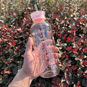 Lelyi nel cuore della ragazza carina tazza di vetro con fiocco dipinta a mano piccola tazza di paglia fresca creativa di alto valore - Product Image 4