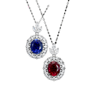 FYXL1152 Pendentif de luxe rétro tendance plaqué or avec chaîne à maillons et zircon, forme œuf, rouge sang de pigeon, pour mariage - Product Image 1