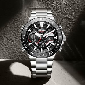 Montre chronographe analogique-numérique de luxe SMAEL 6071, étanche, lumineuse, avec alarme, boîtier/cadran en alliage, bracelet en acier inoxydable - Product Image 1