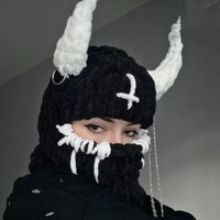 Cagoule tricotée Halloween avec cornes de diable, masque intégral en tricot, accessoire de tête pour fête costumée d'horreur