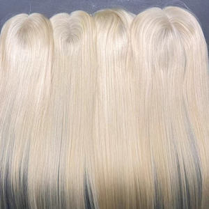 613 Blonde 100% vrais cheveux humains postiche pour femmes avec matériau de Base en soie cuticule vierge alignée 4x5 5x6 haut en soie cheveux Topper - Product Image 2