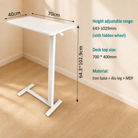 Table mobile pneumatique sur lit, colonne simple, hauteur réglable, bureau roulant pour ordinateur portable, poste de travail assis-debout à ressort à gaz