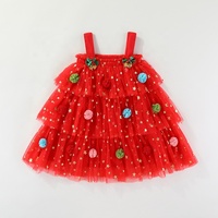 Tenue de Noël pour bébé fille, robe tutu en tulle superposée sans manches avec étoiles et paillettes, robe de Noël verte avec boule en peluche, tenue de fête