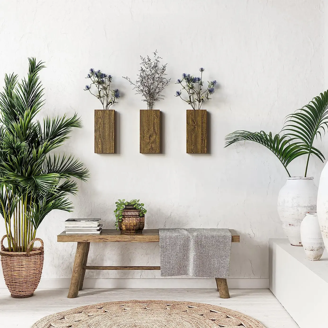 Madeira parede bolso vasos Luxo tendência Plantas interiores decorativas parede de madeira decoração rústico potes bolso