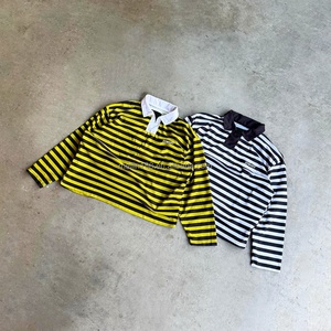 เสื้อเชิ้ตแขนยาวลายทางผ้าฝ้าย 100% คุณภาพสูงสั่งทำจากโรงงานสำหรับผู้ชาย เสื้อโปโลแบบรักบี้ติดกระดุม - Product Image 1
