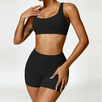 Ensemble de yoga 2 pièces personnalisé pour femme : soutien-gorge push-up et short taille haute respirant, extensible dans les quatre sens, couleur unie, froncé devant pour le fessier, idéal pour la gym et le fitness