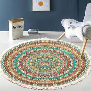 Vente en gros de <span class=keywords><strong>tapis</strong></span> tissé rond de style bohème en tissu nordique vintage, <span class=keywords><strong>tapis</strong></span> décoratif pour la maison avec pompon imprimé - Product Image 1
