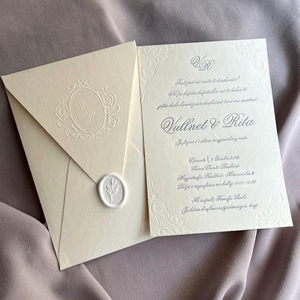 METROSTRIDES INC Wedding Invitation Embossed Cream Card <b>Wax</b> <b>Seal</b> Elegant Minimalist Modern Coated Paper Eco-Friendly Stationery - Product Image 6