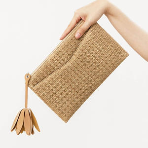 Style bohème Vintage été plage décontracté Boho <span class=keywords><strong>paille</strong></span> soirée <span class=keywords><strong>pochette</strong></span> élégante quotidienne gland tressé fermeture éclair <span class=keywords><strong>pochette</strong></span> - Product Image 2