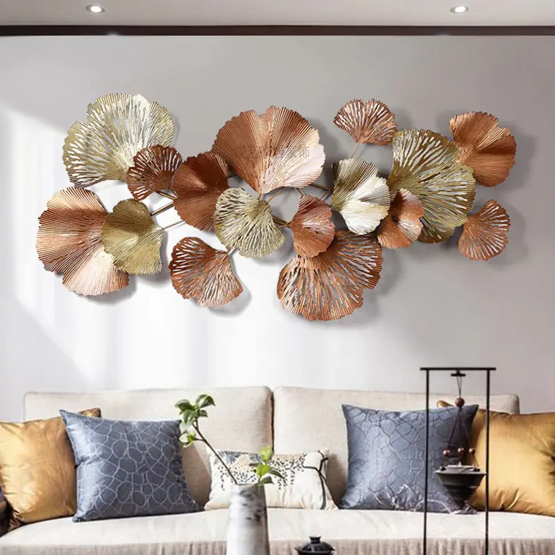 미국 스타일 3D 벽 장식 럭셔리 장식 Des Murs 금속 은행 나무 Biloba 잎 거실 벽 장식
