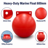 Boya Industrial OEM PE Jumbo de 600 mm con Doble Orejeta, Flotador Esférico Rojo Anticorrosión para Defensa Portuaria y Barrera Contra Derrames de Petróleo