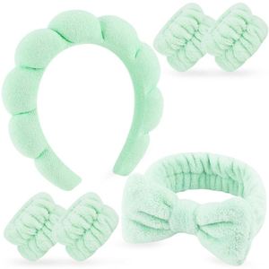 Ensemble de bandeaux en polaire corail effet nuage avec nœud et bracelet, bandeau à couronne haute pour le lavage du visage, le maquillage, le spa, les mariages et comme cadeau pour demoiselles d'honneur - Product Image 6