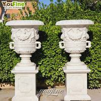 Grand Vase à Fleurs en Marbre Blanc Sculpté à la Main pour Jardin Extérieur, Pot de Jardinage en Pierre Naturelle, Urnes en Marbre
