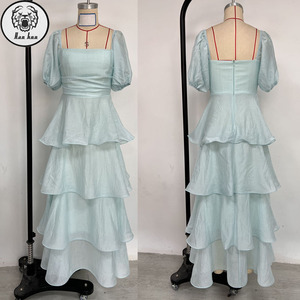 Abiti Estivi Lunghi da Donna Personalizzati alla Moda con Pizzo, Paillettes, Bottoni, Motivi Floreali, Vita Naturale, Spacco Laterale e Rete Traspirante - Product Image 2