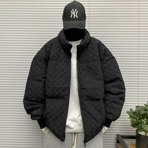 Giacca Puffer <span class=keywords><strong>Senza</strong></span> <span class=keywords><strong>Cappuccio</strong></span> con Bordi in Maglia per <span class=keywords><strong>Uomo</strong></span>, Cappotto Invernale Oversize Stile Bomber con Collo Alto per Adolescenti - Product Image 4