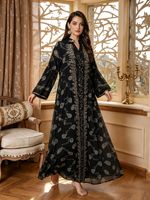 Robe longue Abaya élégante brodée pour femme, coupe ample en rayonne à motif floral, col montant, style Moyen-Orient