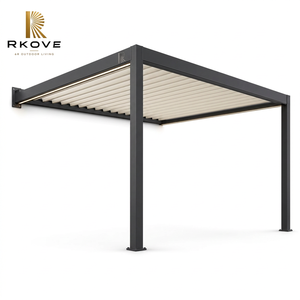 Pergola bioclimatique motorisée en aluminium RKOVE RK-C1 avec bande lumineuse LED, écran zip, toit à lames orientables électrique, imperméable, pour extérieur - Product Image 2